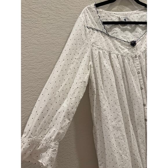 Vtg Classics by Eileen West House Coat Pajamas Long White w/ Polka Dots - Picture 5 of 6